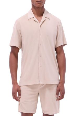 Bugatchi Terry Cloth Camp Shirt in Sand at Nordstrom, Size Xx-Large