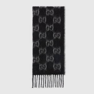 Gucci GG Alpaca Wool Scarf, Black, Wool