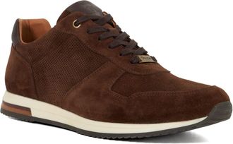 Dune London Mens Trilogy Lace-Up Runner Trainers Size UK 9 Flat Heel Suede Brown