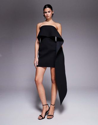 Asos Vestito corto nero a fascia in crêpe doppiato