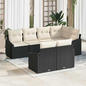 vidaXL Vidaxl - Conjunto De Comedor De Jard&iacute;n Con Coj&iacute;n 7 Pcs Negro, Crema
