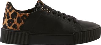 H&ouml;gl Black Blade Leopard Print Accent Leather Wedge Sneakers
