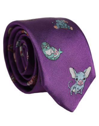 Dolce & Gabbana Animal-Embroidered Silk Necktie - Purple