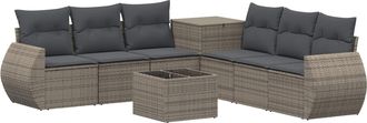 vidaXL Juego De Sof&aacute; 8 Uds. Gris Y Gris Oscuro Rat&aacute;n Sint&eacute;tico Y Acero Vidaxl