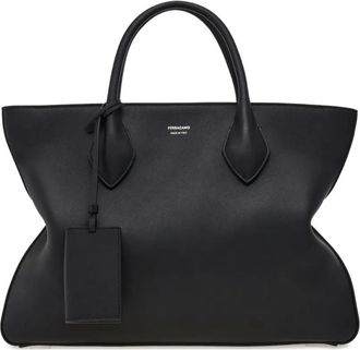 Ferragamo Borsa tote strutturata in pelle con monogramma - Nero