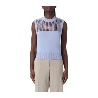 A|X Armani Exchange Fijngebreide katoenen top - Dames - Tops - Blauw - Maat: S Katoen