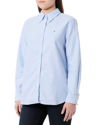 Tommy Hilfiger Womens Relaxed Fit Oxford Shirt, Blue (Mid Blue), 8