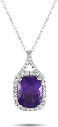 Luxury Bazaar 14K White Gold 0.13ct Diamond and Amethyst Pendant Necklace PD4-15472WAM