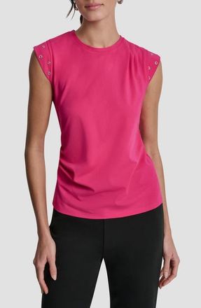 DKNY Grommet Trim Ponte Knit Top in Hot Pink at Nordstrom, Size X-Large