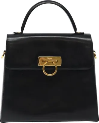 Ferragamo Convertible Top Handle Leather Black Leather Handbag (Pre-Owned)