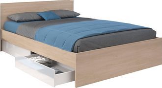 Vente-Unique Cama con 2 cajones 160 x 200 cm - Color: Natural y blanco brillante - VELONA