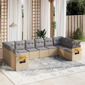 vidaXL Juego De Sof&aacute;s Jard&iacute;n Con Cojines Beige 10 Pzas Rat&aacute;n Sint&eacute;tico Vidaxl