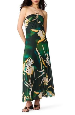Steve Madden Strada Print Halter Maxi Dress in Golden Palm at Nordstrom, Size Xx-Large