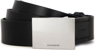 AllSaints Lucas Plate Buckle Leather Belt in Black at Nordstrom, Size 30