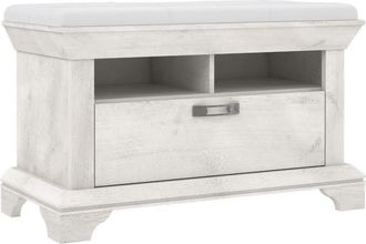 Home Heavenly Banco asiento de recibidor con cojín polipiel y cajón blanco pino