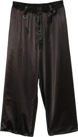 Yohji Yamamoto Satin Gradient 3-Stripes Track Pants - Dames - Wijde Broeken - Zwart - XS - Polyester - Broeken