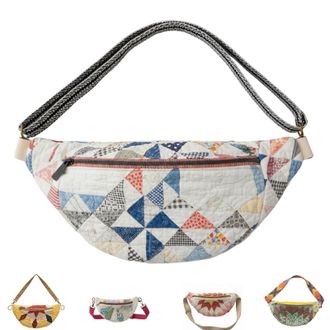 Generic Vintage-Inspired Patchwork Quilted Sling Bag, Patchwork Quilted Crossbody Bag, Bohemian Fabric Shoulder Satchel With Adjustable Strap (A)