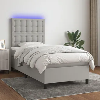 vidaXL Vidaxl - Letto A Molle Materasso E Led Grigio Chiaro 100x200 Cm Tessuto