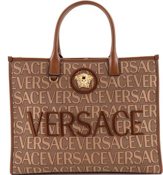 Versace Allover Medusa Tote Printed Jacquard Canvas Large