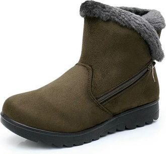 Generic NYSBH Women Female Ladies Old Mother Snow Shoes Boots Platform Woollen Cloth Zipper Winter Plush Warm Round Toe Green