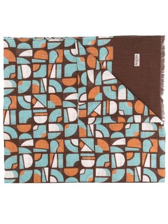 Barba Sjaal met geometrische print - Bruin