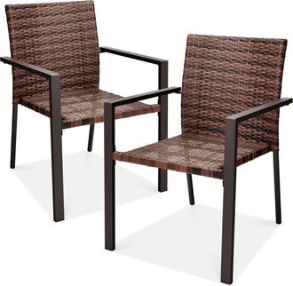 Best Choice Products Set of 2 Wicker Chairs, Stackable Outdoor Dining Furniture w/ Armrests