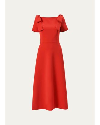 Carolina Herrera Boatneck Bow Short-Sleeve Midi Dress