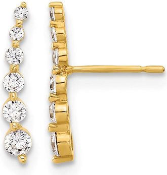 Diamond2Deal 10K Yellow Gold Curved Bar Cubic Zirconia Stud Earrings