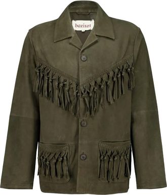 Baziszt Giacca biker in pelle con frange - Verde