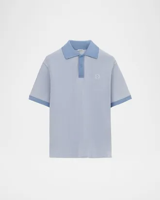 Loewe Mens Washed Pique Chest-Anagram Polo Shirt