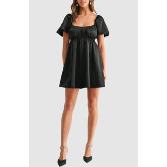 All in Favor Satin Babydoll Minidress in Black at Nordstrom Rack, Size X-Small