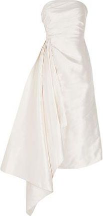 8 by YOOX SILK-SHANTUNG BANDEAU MIDI DRESS W/ SIDE DRAPE