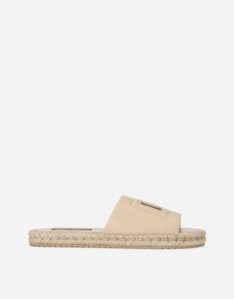 Dolce & Gabbana Calfskin Espadrille Sliders - Man Sandals And Slides Beige Leather 39
