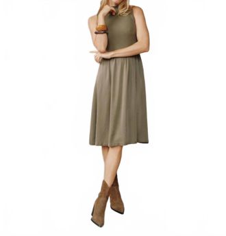 Bella Dahl Sleeveless Mock Neck Mixed Dress In Ivy Green