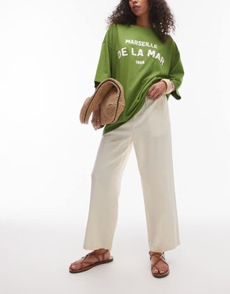 Topshop mid rise linen mix awkward length pants in buttermilk-Neutral