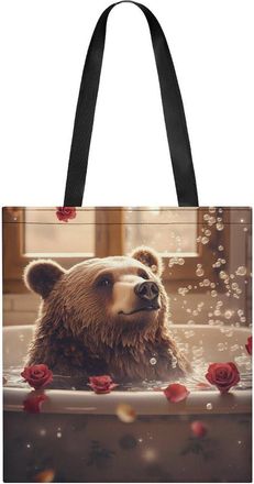 Generic Funny Bear Bathtub Tote Bag for Women Men Shoulder Bags Purses Pouch Handbags
