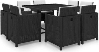 vidaXL Set Comedor De Jard&iacute;n 9 Piezas Y Cojines Rat&aacute;n Sint&eacute;tico Negro Vidaxl