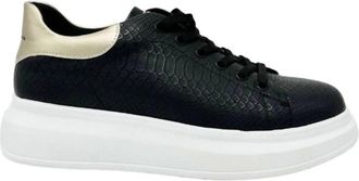 Renato Garini Womens Platform Laced Sneakers In Midnight Blue Snake/gold