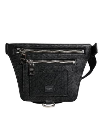 Dolce & Gabbana Zwart Kalfsleren Logo Plaquette Riem Taille Mannen Heuptas Tas