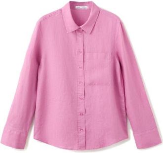 Mango Pocket Linen Shirt in Pink at Nordstrom, Size 10
