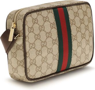 Gucci Mens Gg Shoulder Bag With Web Stripe Vint.san-Dk Br-Vrv-D Cotton; Linen; Polyurethane Vint.san/dk Br/vrv/d