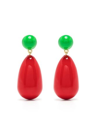 Eshvi drop-design earrings - women - Gold Plated Brass/Enamel - One Size - Red