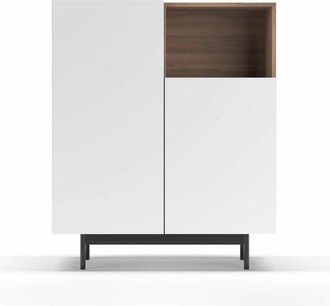 HERDASA Herdasa - Mueble Auxiliar Modelo-602-1 Acabado Nogal/blanco, 110 Cm (alto) X 90 Cm (ancho) X 34 Cm (prof.)