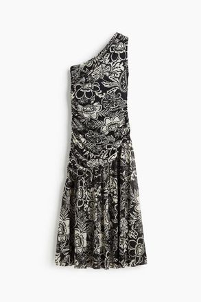 H&M Draped One-shoulder Dress in Black/floral at Nordstrom, Size Xx-Small