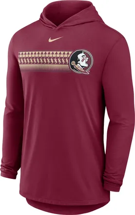 Nike Florida State Primetime Pattern Nike Mens Dri-FIT College Long-Sleeve Hooded T-Shirt in Red | 01NB69XFTN-CZH
