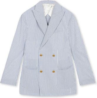 Fortela Double Breasted Seersucker Cotton Jacket in Blue at Nordstrom, Size 50 Eu