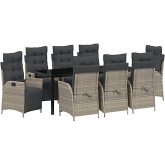 vidaXL Conjunto De Comedor De Jard&iacute;n 9 Pcs Gris Claro Rat&aacute;n Sint&eacute;tico Vidaxl