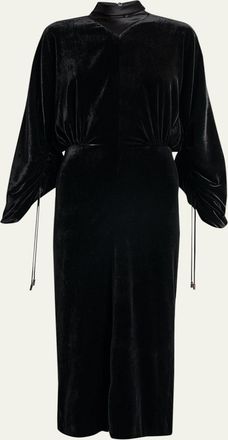 Lanvin Ruched Bell-Sleeve Velvet Maxi Dress