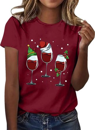 Generic Womens Christmas Tee Shirt Loose Fit Blouse Christmas Graphic T Shirt Womens Funny Cute Cocoa Top Movie Watching Crewneck Short Sleeve Tee Blouse Clot