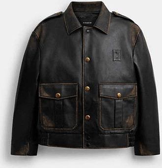 Coach Short Leather Jacket In Loved Leather